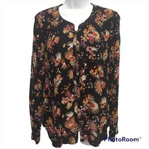 Anthropologie Conversations Black Bird Print Blouse Misses size 10